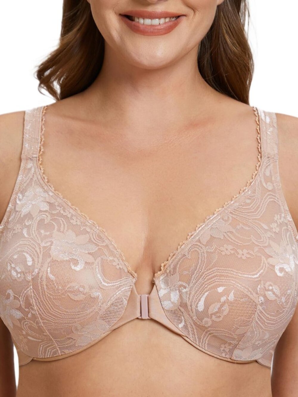 MELENECA Women's Plus Size Front Closure No Padding Full Coverage Lace Underwire